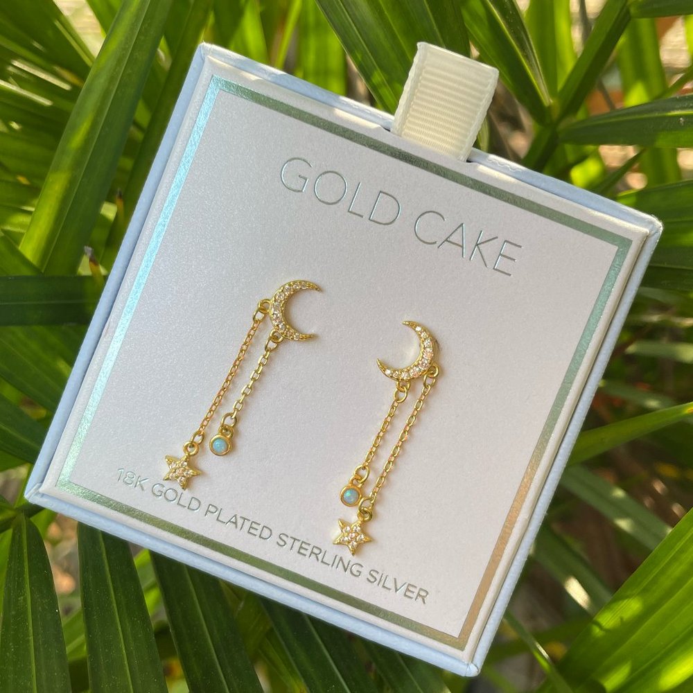 18k Gold Plated Sterling Silver Moon and Stars Dangle Earrings